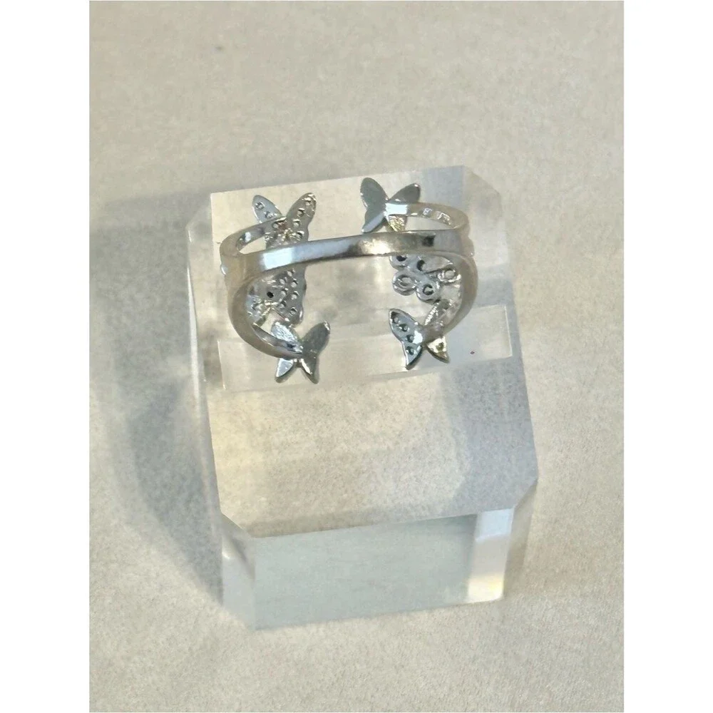 .925 Sterling Silver Pave Butterfly Ring
